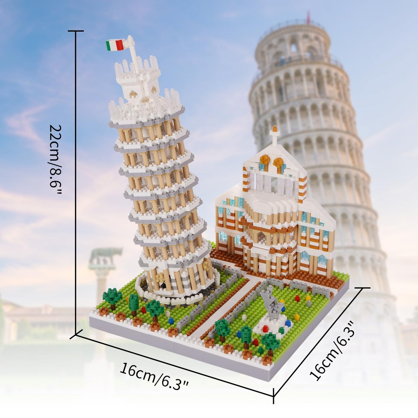 LULUFUN Blocs de Construction d'architecture, Ensemble de Mini Blocs de Construction de la Tour de Pise, Jouets Cadeaux pour Enfants et Adultes