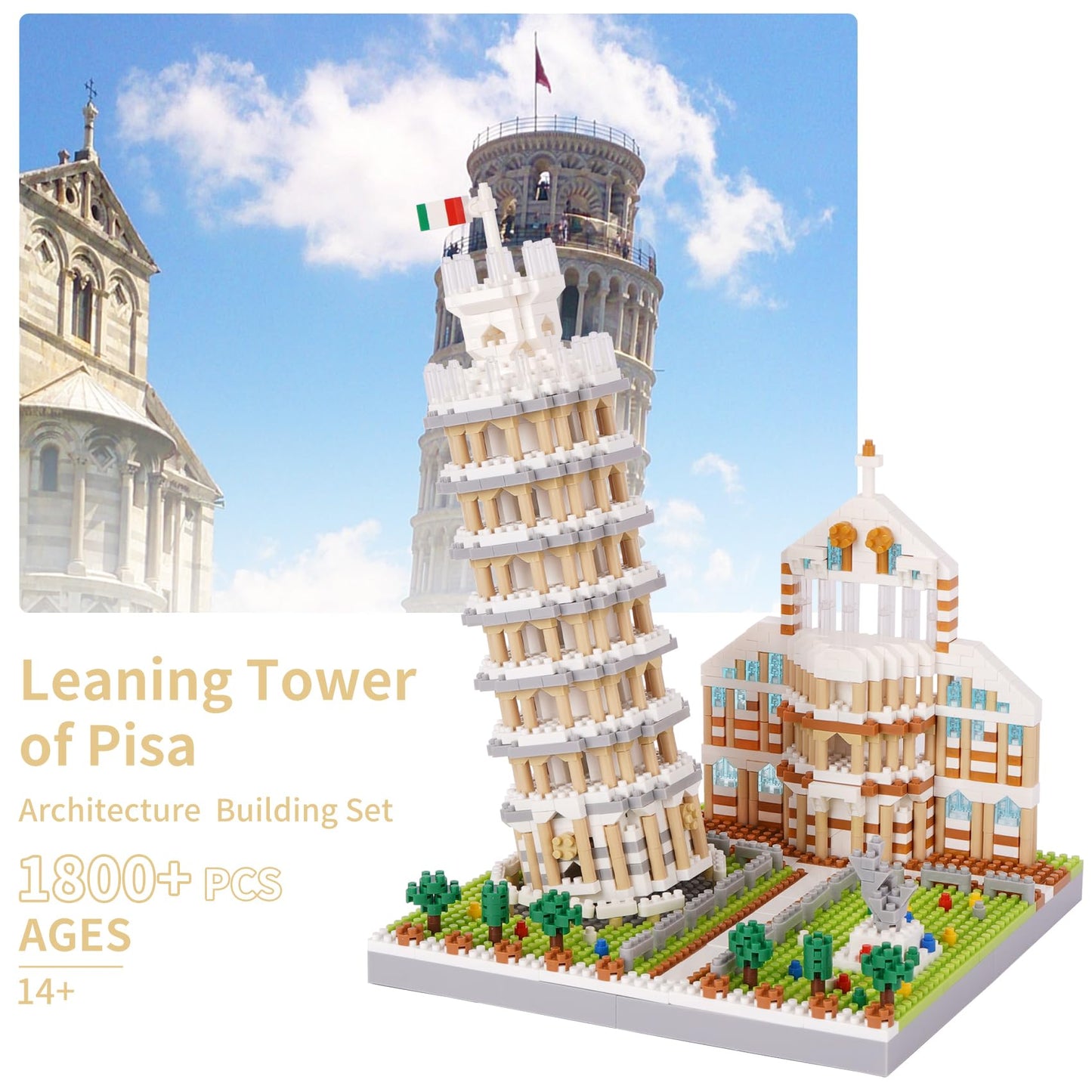 LULUFUN Blocs de Construction d'architecture, Ensemble de Mini Blocs de Construction de la Tour de Pise, Jouets Cadeaux pour Enfants et Adultes